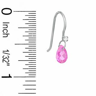 Pear-Shaped Lab-Created Pink Sapphire Drop Earrings in Sterling Silver with CZ