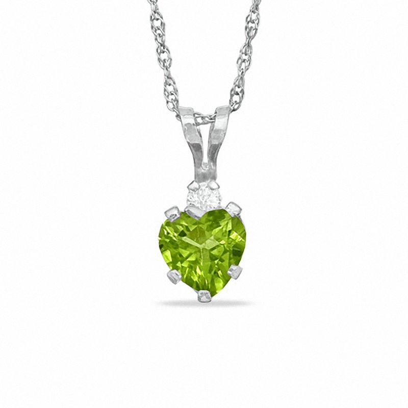 Main Image 1 of 5mm Heart Peridot Pendant in Sterling Silver with CZ