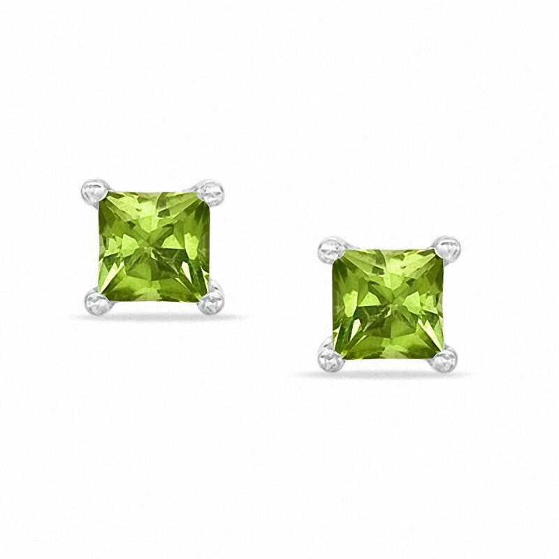 4mm Princess-Cut Peridot Stud Earrings in Sterling Silver