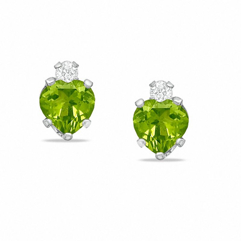 Main Image 1 of 5mm Heart-Shaped Peridot Stud Earrings in Sterling Silver with CZ
