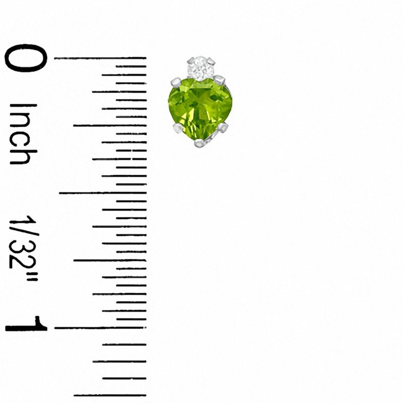 5mm Heart-Shaped Peridot Stud Earrings in Sterling Silver with CZ