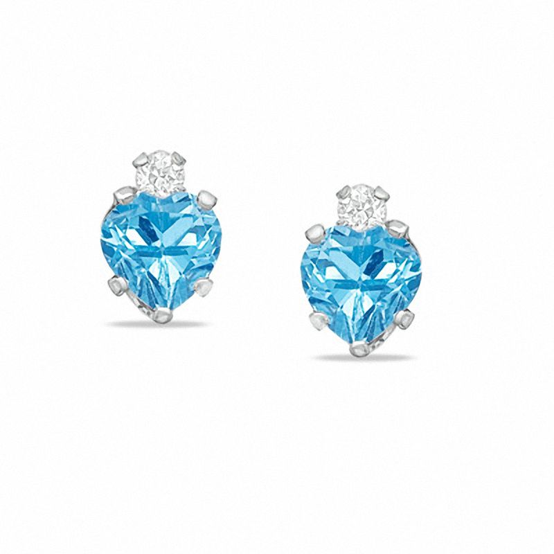 Main Image 1 of 5mm Heart-Shaped Blue Topaz Stud Earrings in Sterling Silver with CZ