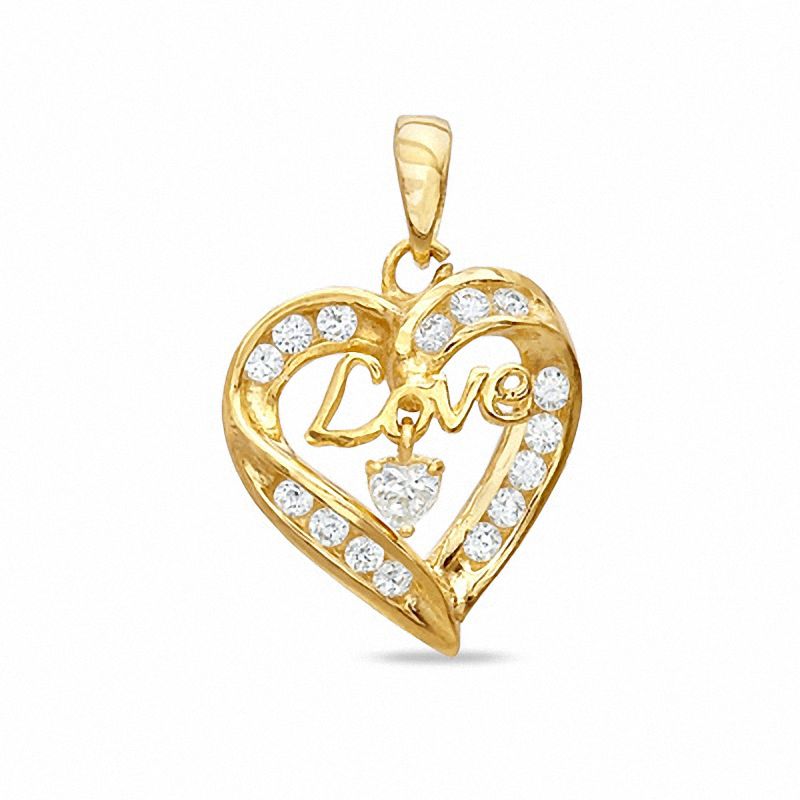 Main Image 1 of Cubic Zirconia Open Heart Love Charm in 10K Gold