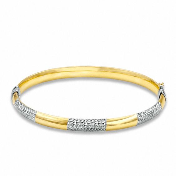 10K Gold over Sterling Silver 6mm Diamond-Cut Checkered Bangle - 7.5"