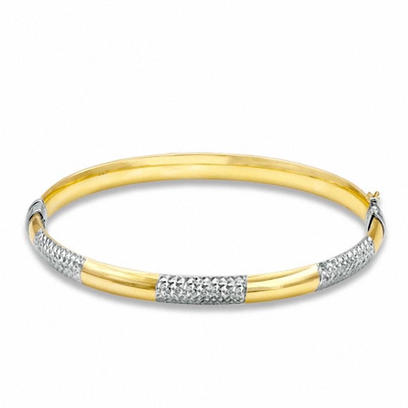 Main Image 1 of 10K Gold over Sterling Silver 6mm Diamond-Cut Checkered Bangle - 7.5&quot;