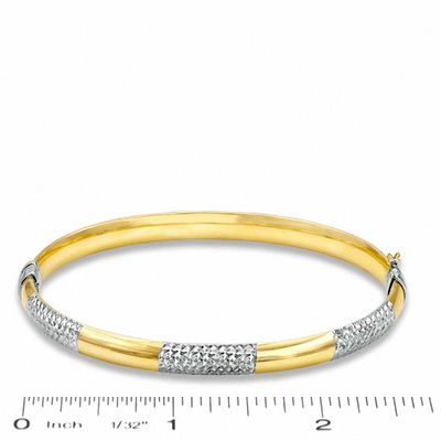 10K Gold over Sterling Silver 6mm Diamond-Cut Checkered Bangle - 7.5"