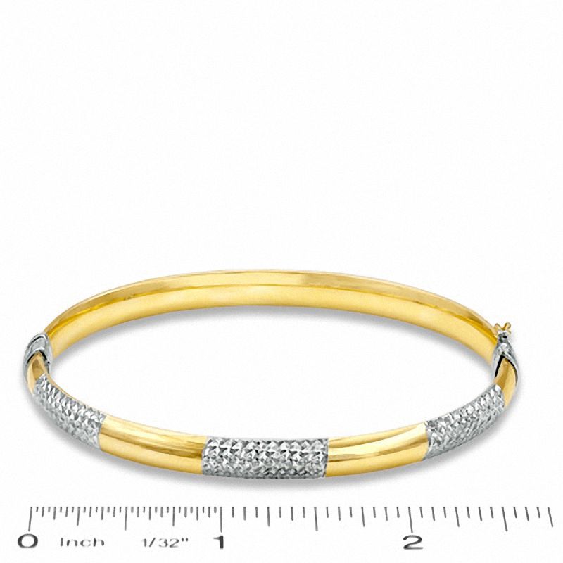 Main Image 2 of 10K Gold over Sterling Silver 6mm Diamond-Cut Checkered Bangle - 7.5&quot;