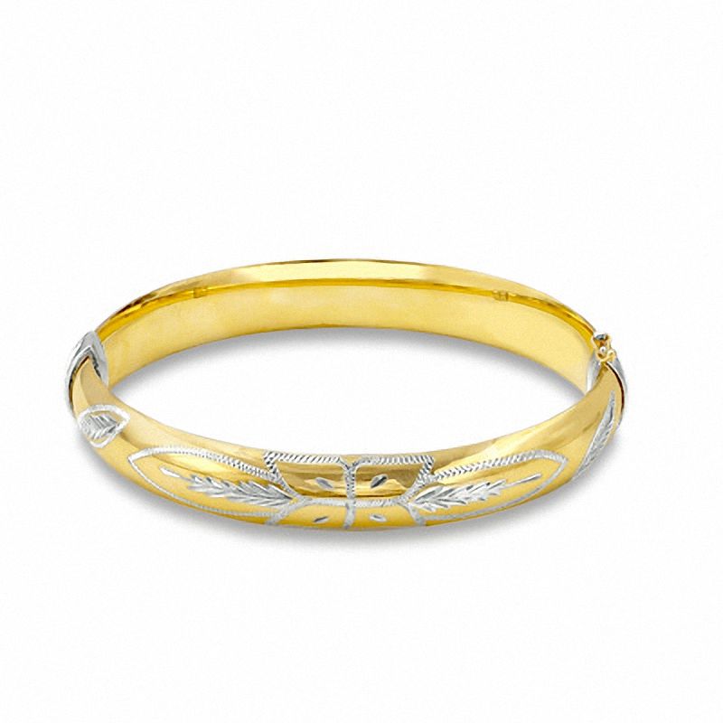 10K Gold over Sterling Silver 10mm Diamond-Cut Leaf Bangle - 7.5"