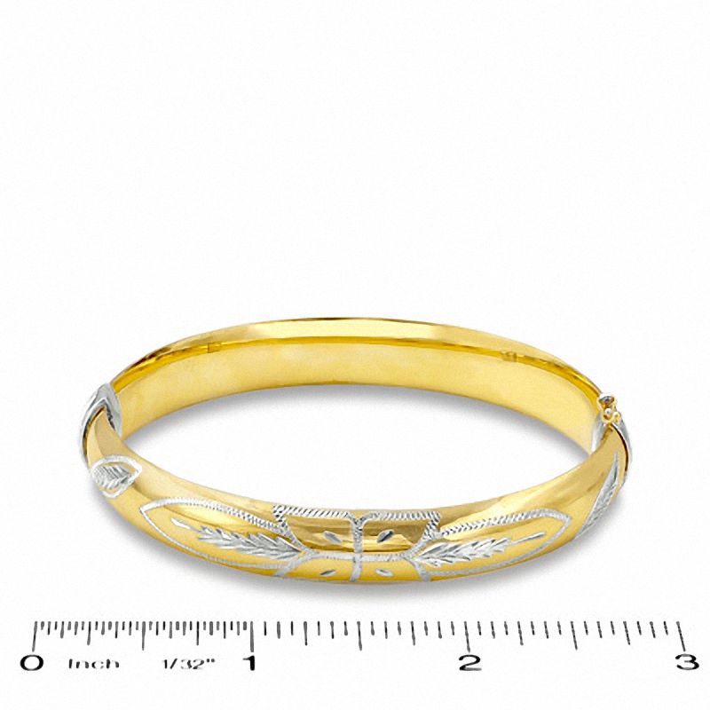 10K Gold over Sterling Silver 10mm Diamond-Cut Leaf Bangle - 7.5"