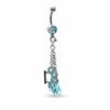 Thumbnail Image 1 of 014 Gauge Brass Knuckles Dangle Belly Button Ring with Blue Crystals and Cubic Zirconia in Stainless Steel