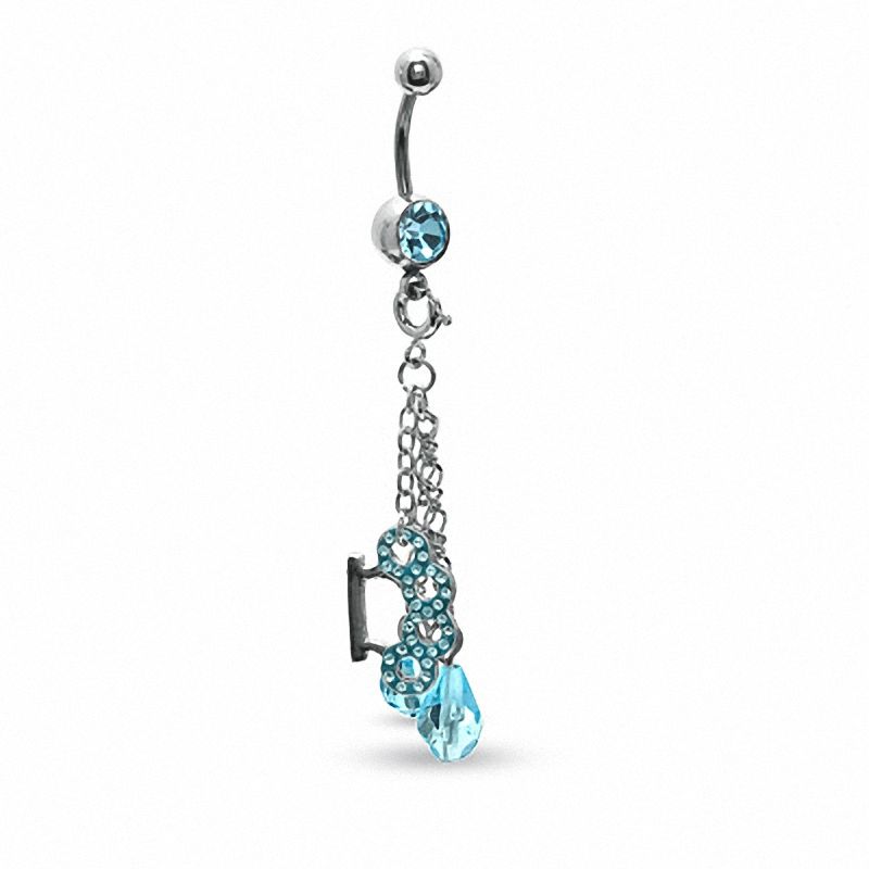 Main Image 1 of 014 Gauge Brass Knuckles Dangle Belly Button Ring with Blue Crystals and Cubic Zirconia in Stainless Steel