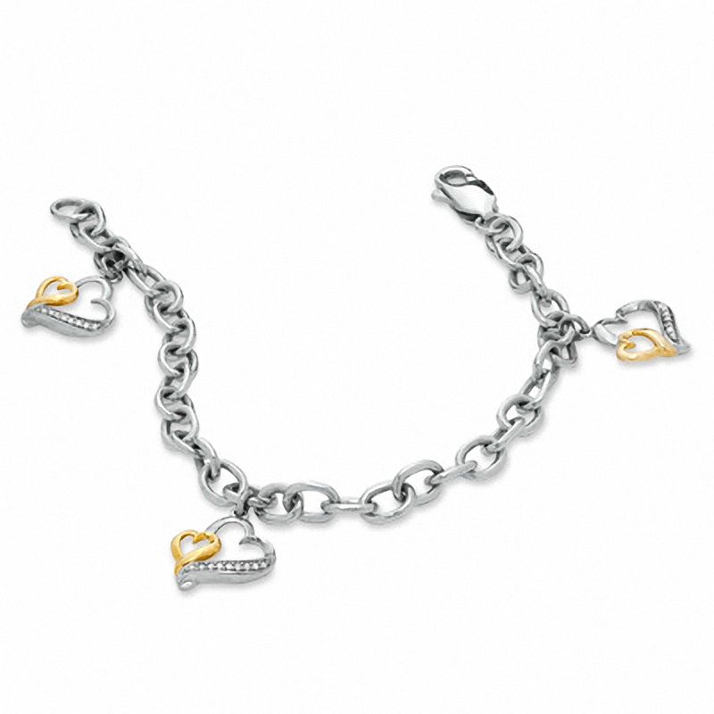 Main Image 1 of Love Intertwined 1/10 CT. T.W. Diamond Multi-Charm Bracelet in Sterling Silver - 7.5"