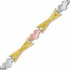 Thumbnail Image 1 of Elongated "X" and Heart Stampato Bracelet in Sterling Silver with 10K Tri-Tone Gold Plate - 7.25"
