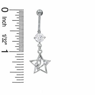 014 Gauge Star Dangle Belly Button Ring with Cubic Zirconia in Stainless Steel