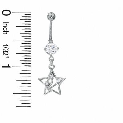 014 Gauge Star Dangle Belly Button Ring with Cubic Zirconia in Stainless Steel