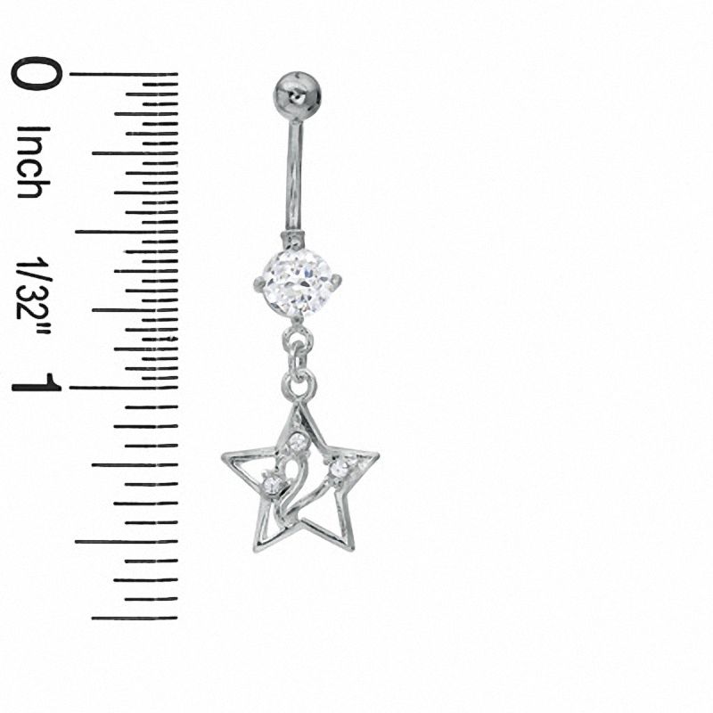 014 Gauge Star Dangle Belly Button Ring with Cubic Zirconia in Stainless Steel