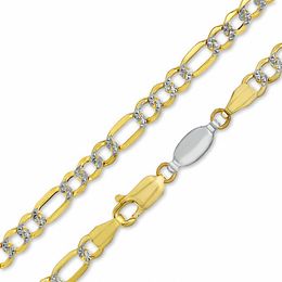 Reversible 100 Gauge Pavé Figaro Chain Necklace in 14K Solid Gold Bonded Sterling Silver - 24&quot;
