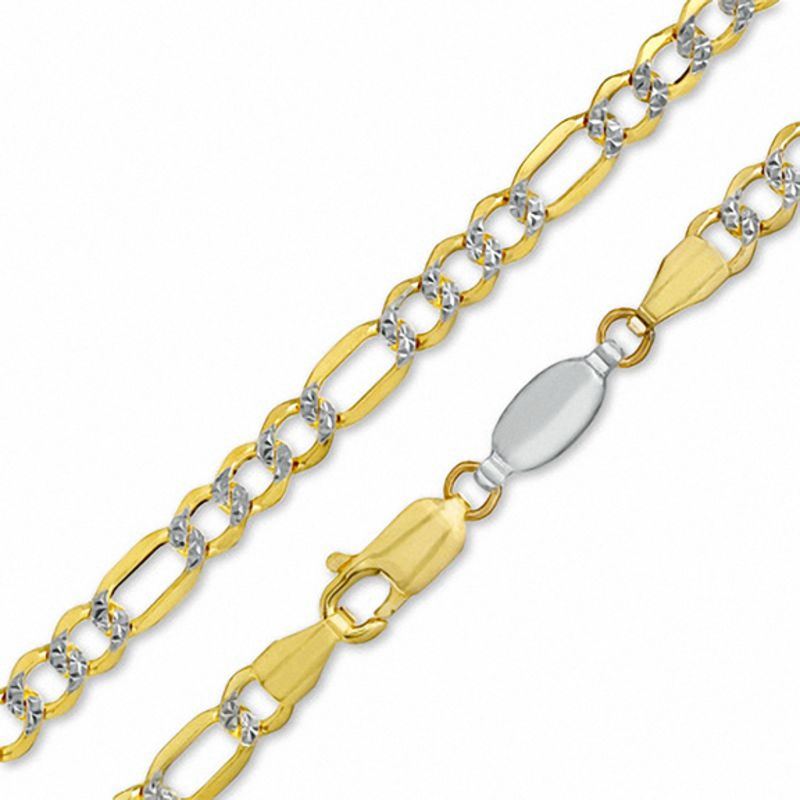 Reversible 100 Gauge Pavé Figaro Chain Necklace in 14K Solid Gold Bonded Sterling Silver - 24"