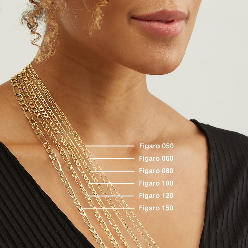 Reversible 100 Gauge Pavé Figaro Chain Necklace in 14K Solid Gold Bonded Sterling Silver - 24"