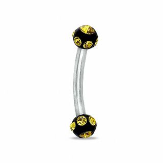 016 Gauge Yellow UV Acrylic Curved Barbell with Crystals in Stainless Steel