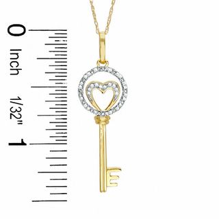 1/10 CT. T.W. Diamond Open Circle Open Heart Key Pendant in 10K Gold