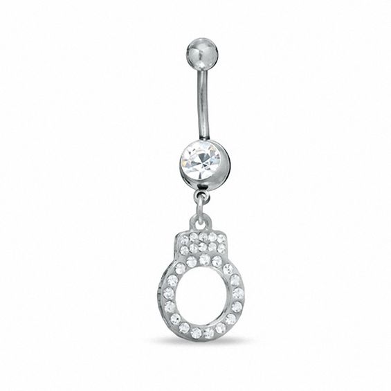 014 Gauge Handcuff Belly Button Ring with Crystals in Stainless Steel