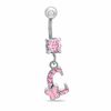 Thumbnail Image 0 of 014 Gauge Butterfly "C" Belly Button Ring with Pink Crystals in Stainless Steel