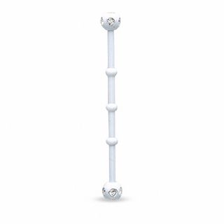 014 Gauge White Enamel Industrial Barbell with Crystals in Stainless Steel