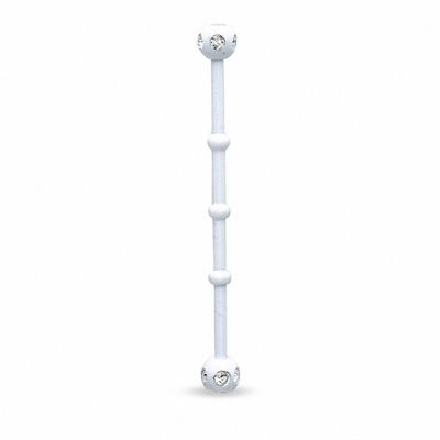 014 Gauge White Enamel Industrial Barbell with Crystals in Stainless Steel