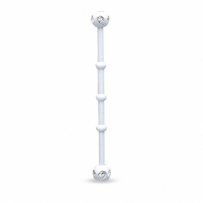 Main Image 1 of 014 Gauge White Enamel Industrial Barbell with Crystals in Stainless Steel
