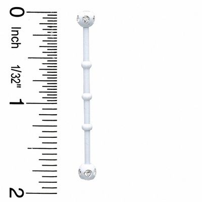014 Gauge White Enamel Industrial Barbell with Crystals in Stainless Steel