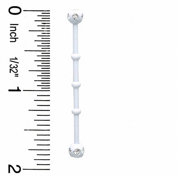 014 Gauge White Enamel Industrial Barbell with Crystals in Stainless Steel