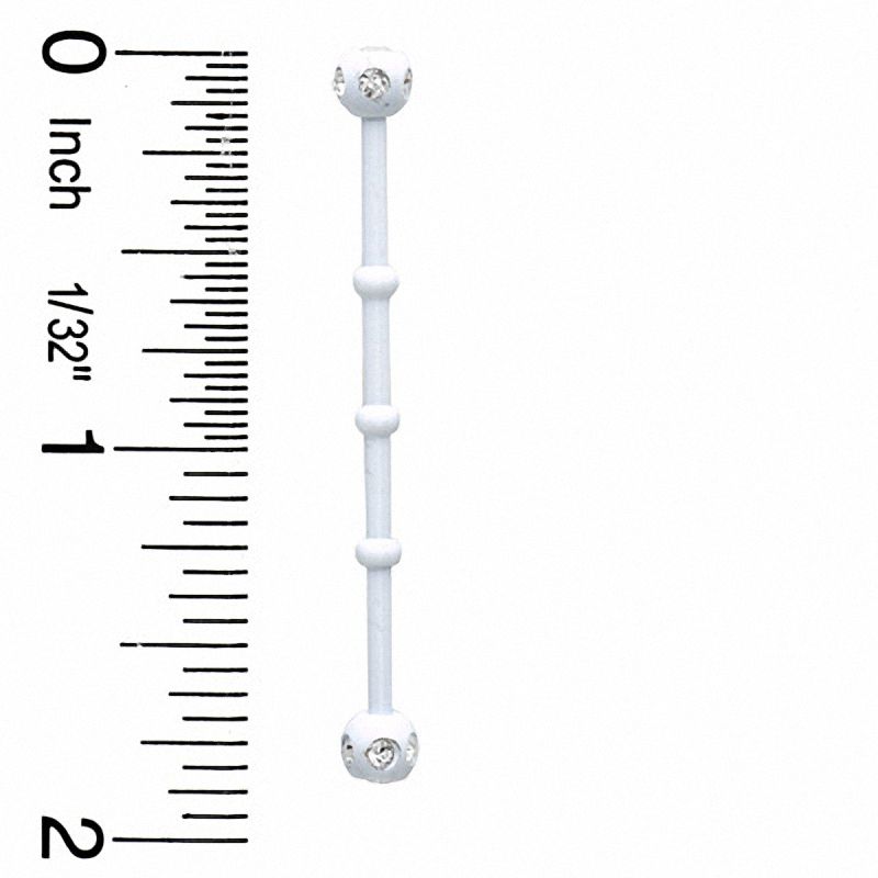 Main Image 2 of 014 Gauge White Enamel Industrial Barbell with Crystals in Stainless Steel