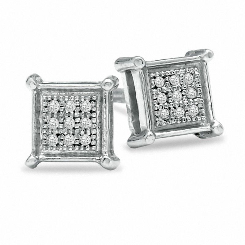Diamond Accent Pavé Square Earrings in Sterling Silver
