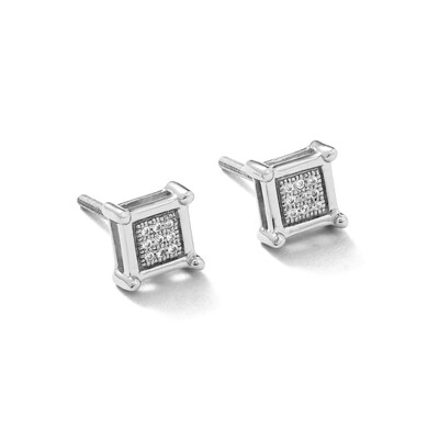 Diamond Accent Pavé Square Earrings in Sterling Silver