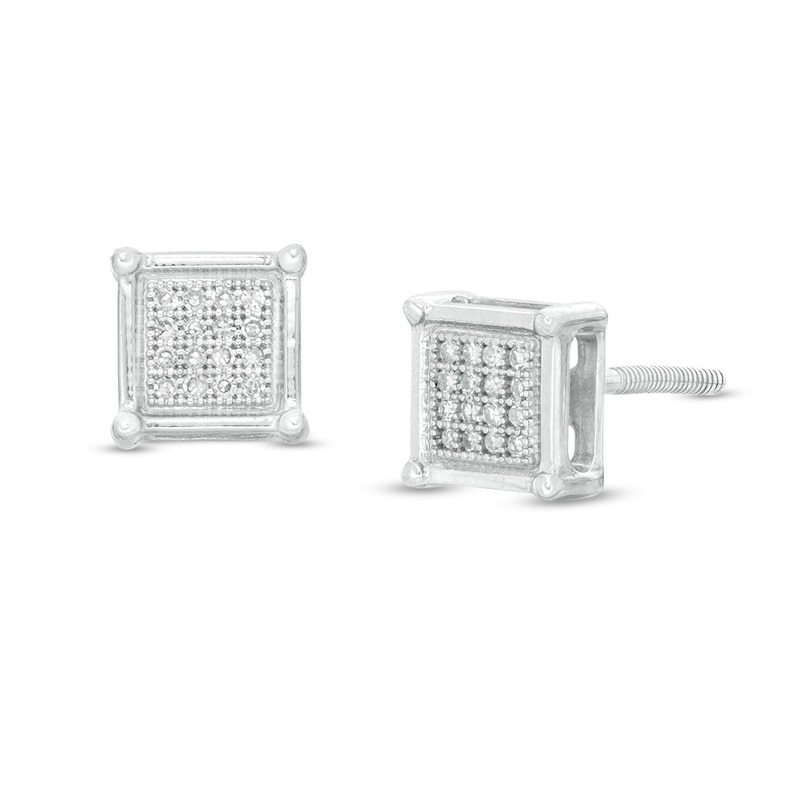 Diamond Accent Pavé Square Earrings in Sterling Silver