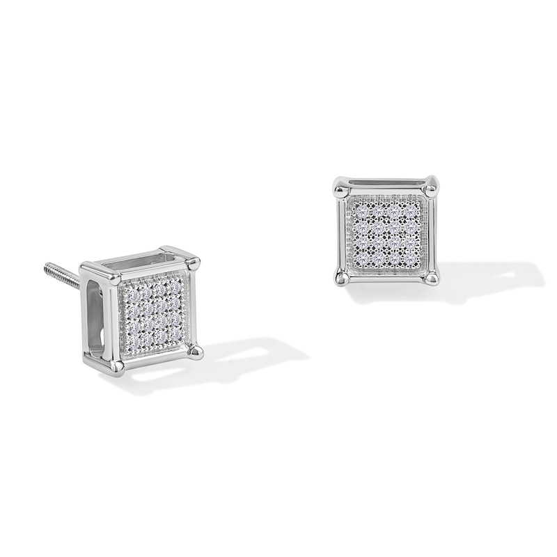 Diamond Accent Pavé Square Earrings in Sterling Silver