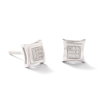Diamond Accent Pavé Curved Frame Earrings in Sterling Silver