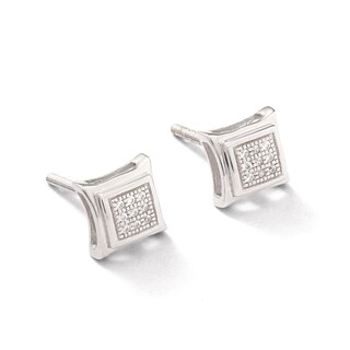 Diamond Accent Pavé Curved Frame Earrings in Sterling Silver