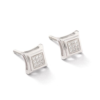 Diamond Accent Pavé Curved Frame Earrings in Sterling Silver