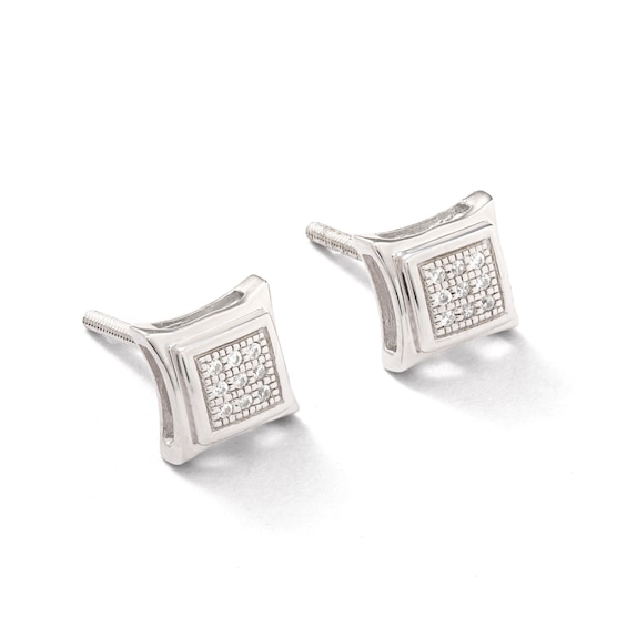 Diamond Accent Pavé Curved Frame Earrings in Sterling Silver