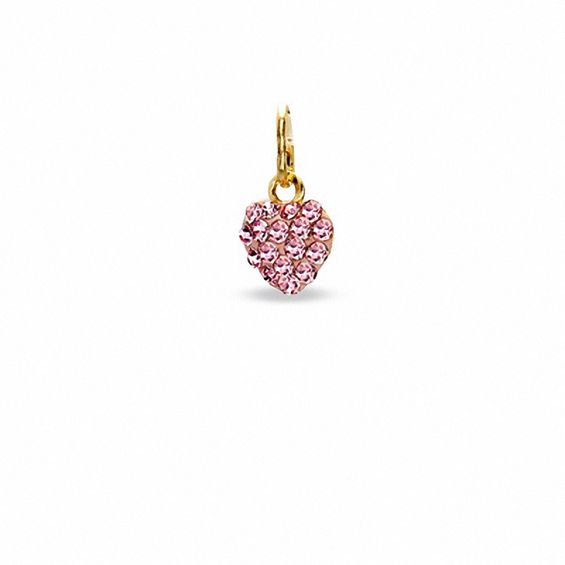Pink Crystal Heart Charm in 10K Gold