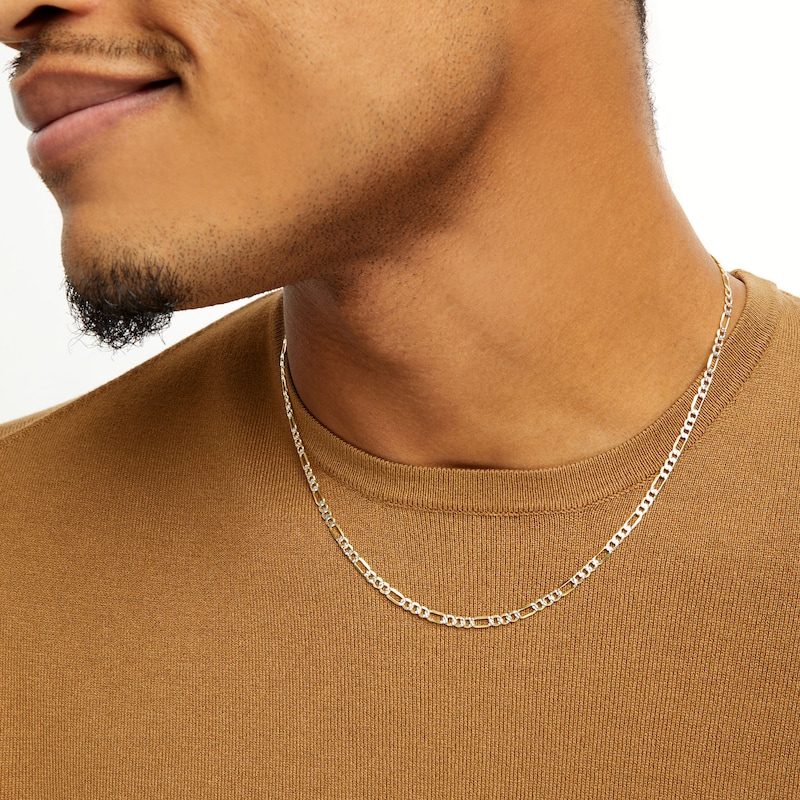Main Image 2 of 14K Gold Bonded Reversible Pavé Figaro Chain Made in Italy - 20"