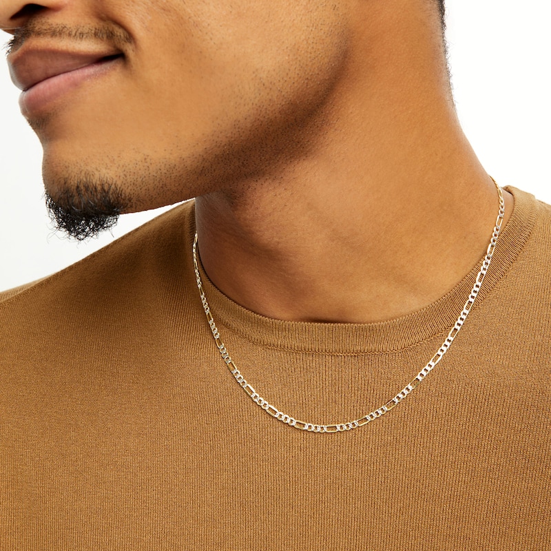 Made in Italy Reversible 080 Gauge Pavé Figaro Chain Necklace in 14K Gold Bonded Sterling Silver - 20"