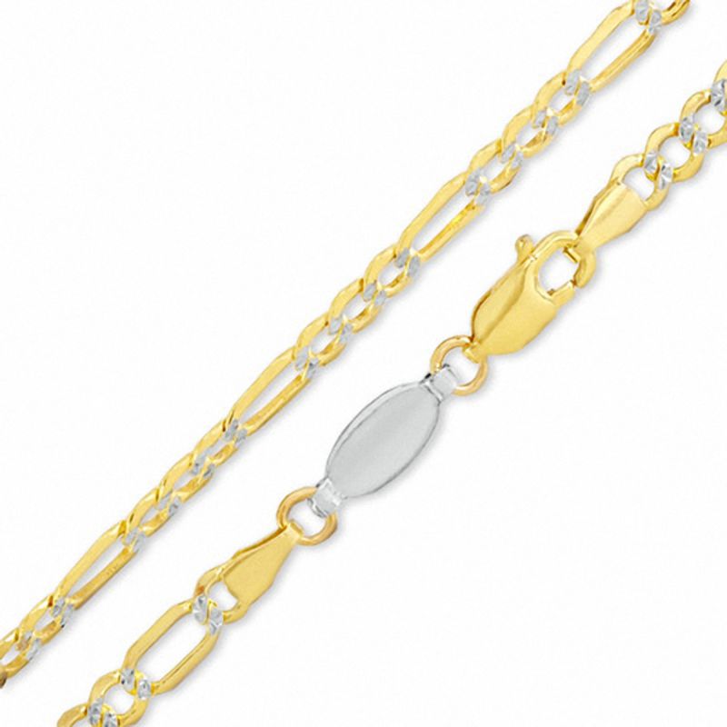 Made in Italy Reversible 080 Gauge Pavé Figaro Chain Necklace in 14K Gold  Bonded Sterling Silver - 22