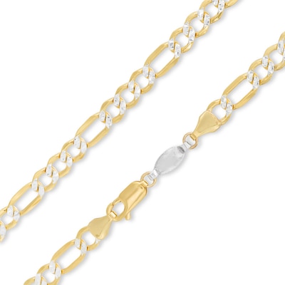 Reversible 120 Gauge Pavé Figaro Chain Necklace in 14K Gold Bonded Sterling Silver