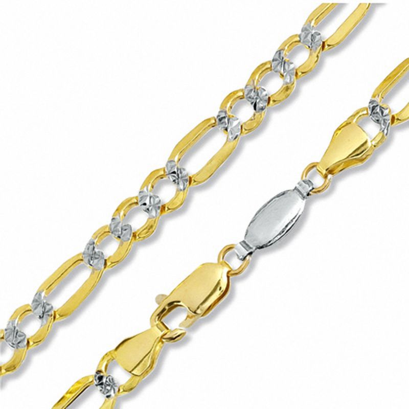 Main Image 1 of Reversible 120 Gauge Pavé Figaro Chain Necklace in 14K Gold Bonded Sterling Silver - 26"