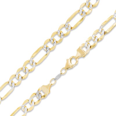 Reversible 14K Gold over Sterling Silver 7.47mm Pavé Figaro Chain Necklace - 24"