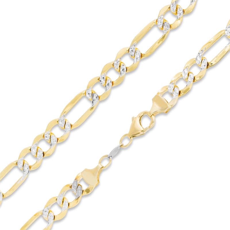 Main Image 1 of Reversible 14K Gold over Sterling Silver 7.47mm Pavé Figaro Chain Necklace - 24"