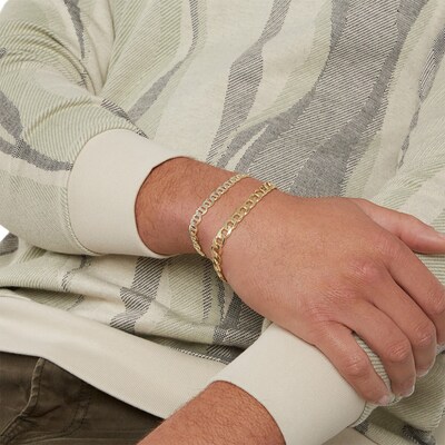Made in Italy Reversible 140 Gauge Mariner Chain Bracelet in 14K Gold over Silver - 8"